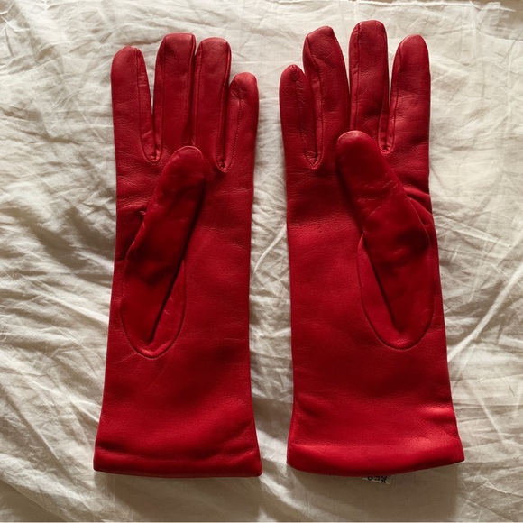 Red leather gloves size 8 - Picture 2 of 4